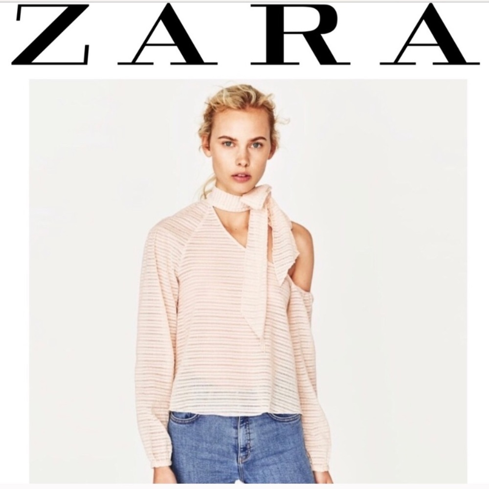 Zara tie neck blouse top M
